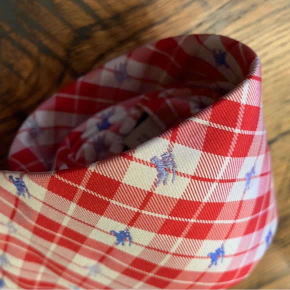 Burberry Red Plaid Embroidered Logo 100% Silk Tie made in italy - Picture 2 of 6